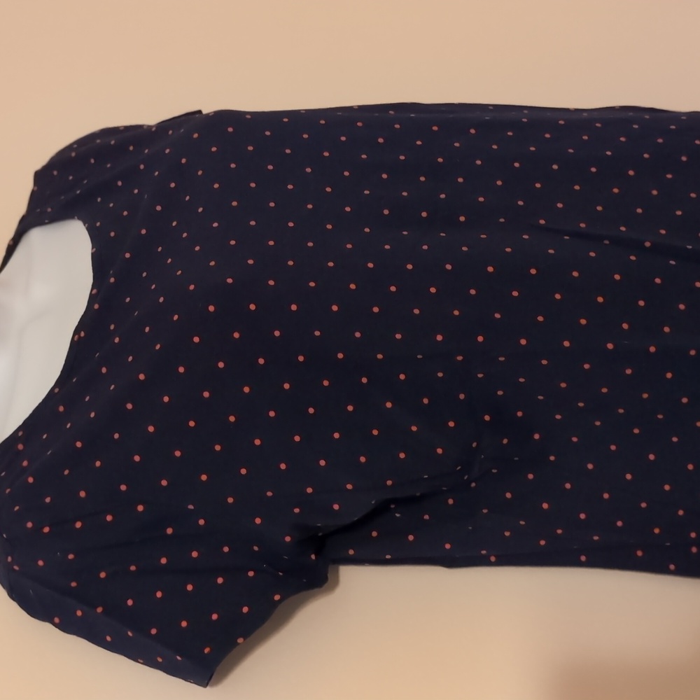 EUC Liz Claiborne Navy Polka Dot Short Sleeve Top